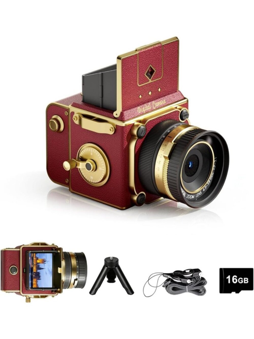 64MP Mini Vintage Digital Camera with Autofocus, 2.7K Video, 16X Zoom, Retro